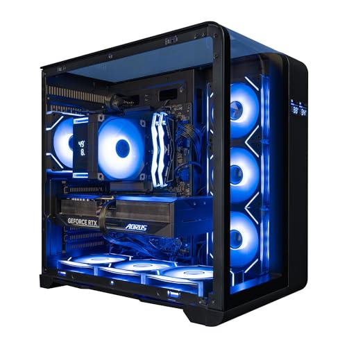 HYPER CYBER Phantom Gaming Desktop, Intel Core i7 14700K, Radeon RX9070XT, 64GB DDR5, 4TB SSD, Tower Fan Black, Windows 11 Home, RGB Lighting, WiFi, Ready to Use