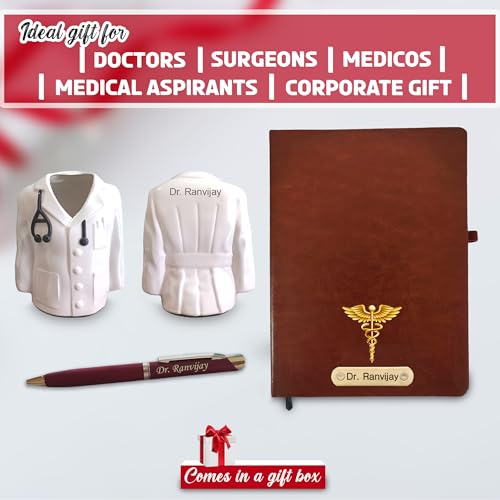 Image of SAVRI Personalized Doctor Gift Set | Custom Engraved Diary, Doctor Symbol Pen & Coat Pen Stand | Customized Medical Gift for Doctors, Surgeons, MR, MS | Graduation, Appreciation & Conference Gift