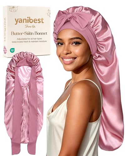 YANIBEST Satin Sleep Bonnet for Natural Hair- Extra Long Adjustable Silk Hair Bonnet for Braids Locs Curls