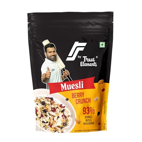 True Elements Muesli Berry Crunch, 900g - Wholegrains, High Fiber, Plant-based, Fruit Flavor