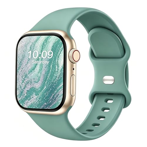 Image of Bands Compatible with Apple Watch 38mm 40mm 41mm 42mm 44mm 45mm 49mm, Soft Silicone Replacement Sport Accessory Strap Wristband for iWatch Series Ultra 8 7 6 5 4 3 2 1 SE Women Men Pine Green