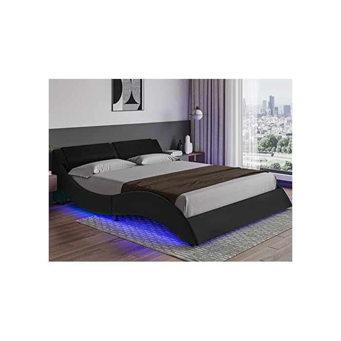 Buy DICTAC Queen Led Bed Frame Modern Deluxe Faux Leather Upholstered