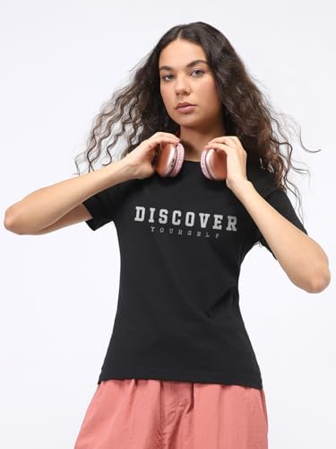 Image of Nobero Women's Graphic Printed T-Shirt | Regular Fit 180 GSM Cotton Tee for Women | Comfortable Round Neck Casual Wear