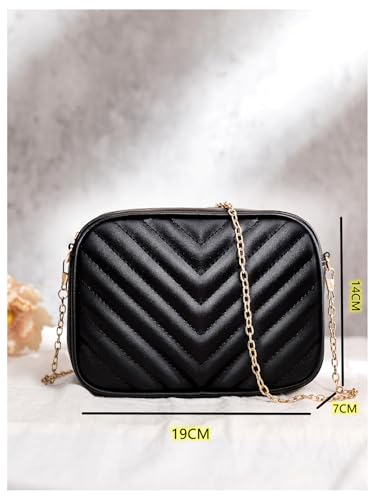 WDIRARA Women's Chevron Quilted Mini Square Chain Bag Zipper Closure Clutch Crossbody Handbag4