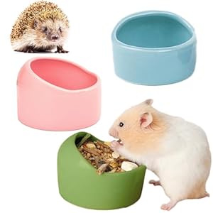 JSLZF Small Animal Bowl Ceramic Hamster Bowl Hamster Food Dish Prevent Knocking Over, Food Splashing and Chewing Feeding Dish for Gerbil Chinchilla Rat Ferret Hedgehog (3 PCS)