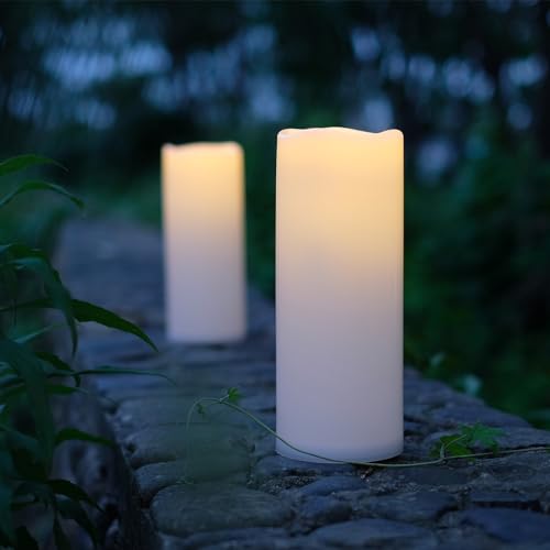 Image of NONNO&ZGF 4X10'' Large Outdoor IP44 Warm White LED Rainproof Waterproof Candles, Huge Flameless Battery LED Pillar Candle with Remote and Timer, Resin, No Melt, 2 Pack
