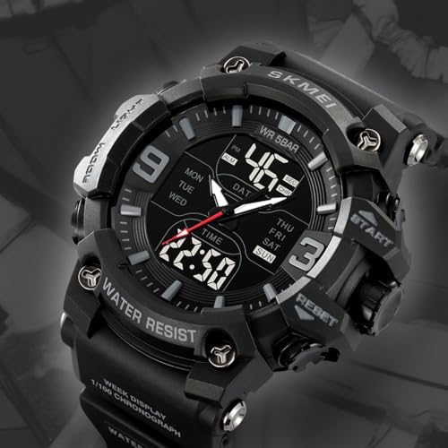 Image of Skmei Sports Watch for Men and Boys, Dual Time, Chronograph, Alarm and EL Light, 50m Waterproof, Bold Design- 2222