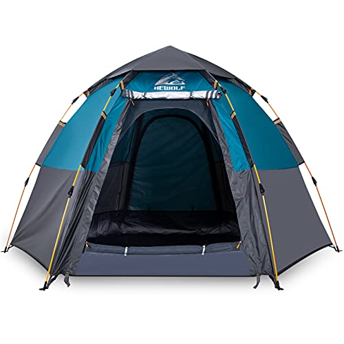 Image of Hewolf 2 /3 /4 Person Camping Tent - Instant Pop Up Waterproof 2 Doors Tent with Easy Setup | 3-Season Hexagonal Dome Design for Family, Hiking & Traveling