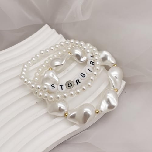 Image of 3 Pcs Star Charm Bracelet Set White Beads Stretch Bracelets Friendship Birthday Party Y2K Jewelry Gifts for Best Friends Bff