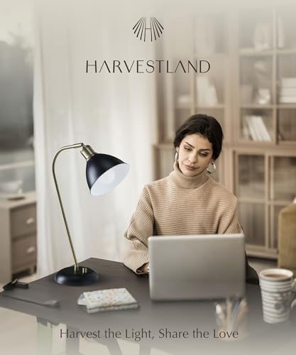 Image of HarvestLand Halo Desk Lamp, Reading Lamp for Home Office, Black | 345 adjustable desk lamp with solid metal base for bedside table, reading, and office use.