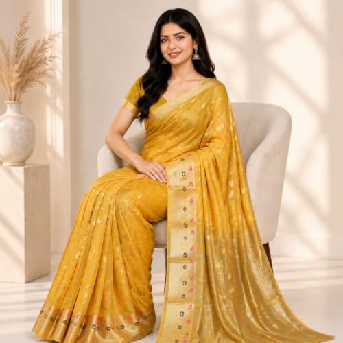 Image of Sarees for Women Wear Organza Silk Banarasi Sari Kanjivaram Pure Paithani Wedding Original Kanchipuram Pattu Sadi with Blouse Piece 2026 (KeriFlower)