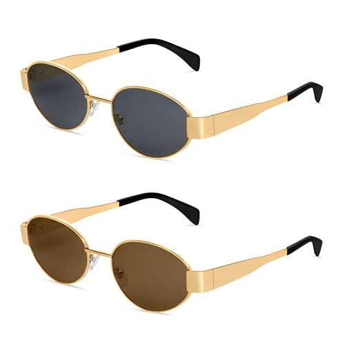 BUTABY Retro Oval Sunglasses for Women Men Designer Trendy Sun Glasses Classic Shades UV400 Protection