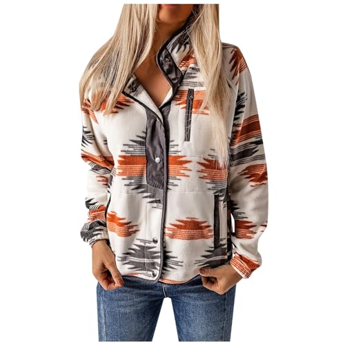 Cárdigan con Bloques de Color y Estampado étnico para Mujer, Chaqueta con Forro Polar a la Moda Chaqueta Pelo Mujer