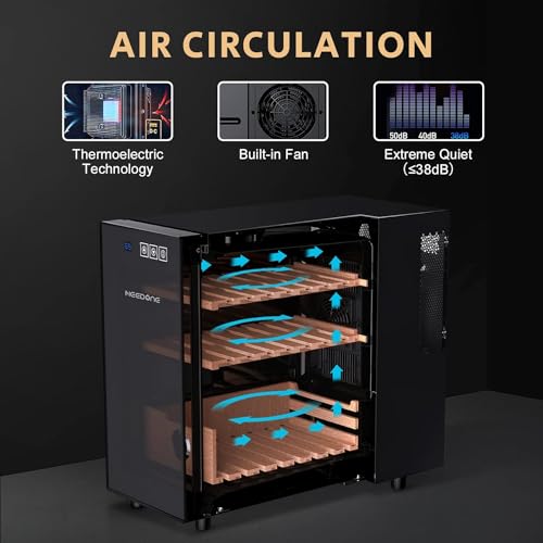 NEEDONE Electronic 23L Cooler Humidor,150 Counts Capacity, with Spanish Cedar Wood Shelves Upgraded Version with Digital Hygrometer Displays, Gift for Men