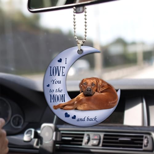 Talataca Rhodesian Ridgeback I Love You to The Moon and Back Dog Lover Car Rear View Mirror Accessories Christmas Tree Ornament Decoration Hanging Charm Interior Retrovisor Pingente Decoração Presente