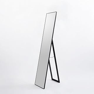 Comprar LOLAhome - Espejo de pie de Cuerpo Entero con Marco de Madera Negra de 151x31 cm. Pie Plegable para Colgar en la Pared. Ideal para vestidores y dormitorios. Moderno, Minimalista, Ligero y Estable.