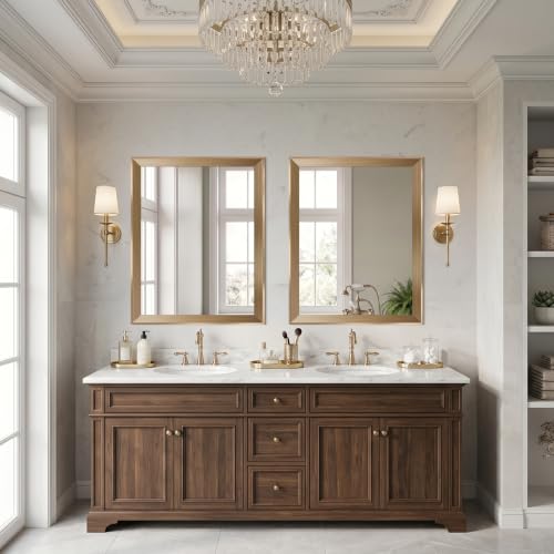Image of DESBING 24 inchx30 inch Gold Bathroom Mirrors for Over Sink | Tempered Glass, Metal Frame, Rectangle Vanity Wall Mirror for Bathroom, Living Room, Bedroom, Horizontally or Vertically