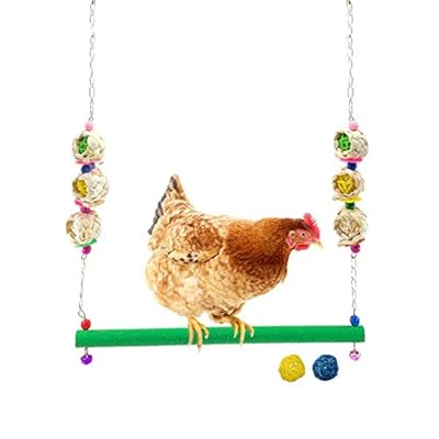 Chicken Swing - Colorful Chicken Toy Frosted Wooden Bird Chewing Biting Toys Chicken Stand Toy for Hens Handmade Large Bird Parrot Training Macaw Chicken coop Accessories Bird Suspension Bridge