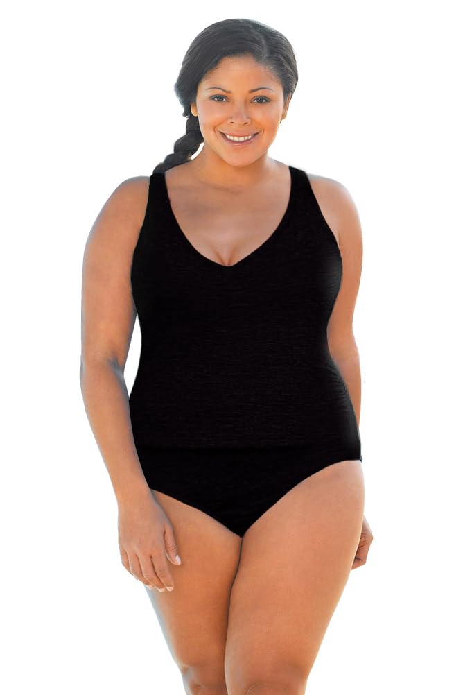 Krinkle 2pc High Back Tankini Black 22W