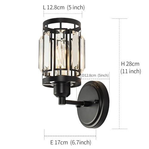Larootsi 1 Light Crystal Wall Sconce Lighting with Black Finish, Modern Wall Light Fixture Living Room Bed Room, Over Mirror Vanity Light Bathroom Dressroom E26