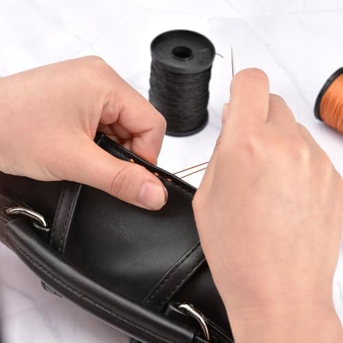 Topus Extra Strong Upholstery Repair Sewing Thread Kit Coats and Clark Including 1 Black Spool, 1 Brown Spool, 1 White Spool and a Set of Heavy Duty Assorted Hand Needles, 7-Count