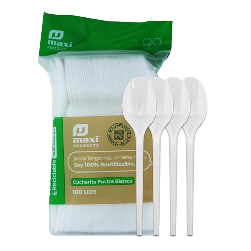 100 Cucharitas de Postre Reutilizables Biodegradables - 12.5 cm - Higiénicamente Empaquetadas, Compostables, 100% Ecologicos, Libres de BPA
