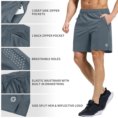 Image of Men's Running Athletic Shorts 7 Inch Quick Dry Lightweight Workout Gym Tennis Shorts 3 Zipper Pockets