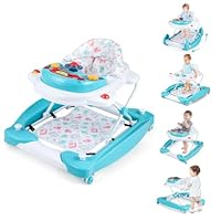 COSTWAY 6 in 1 Baby Walker, Foldable Push Along Walkers with 3 Adjustable Heights, Music, Lights, Rocker Mode, Padded Seat, Walker and Bouncer Combo for Babies 6-18 Months (Green)