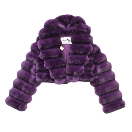 DLNYC DANIEL'S LEATHER NEW YORK CITY EST. 1995 Luxury Chinchilla Fur Jacket for Women – Cropped Puffer Style, Puffer Style, Women's Winter Outerwear (US, Alpha, Large, Regular, Regular, Purple)