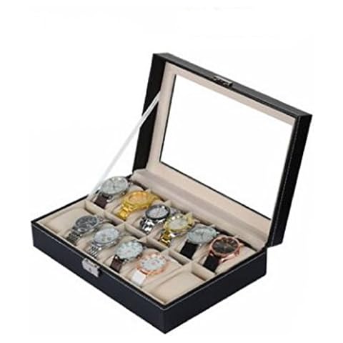 Revesun Men's Leather Watch Box for 12?Watches Mens Watch Box Set Cover