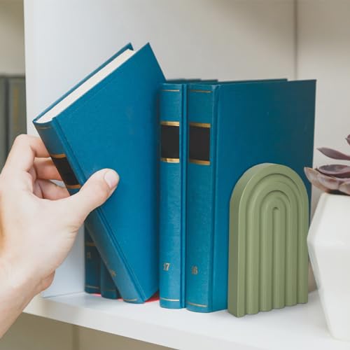 Sujetalibros de madera arco iris con base estable para estanterías modernas 8