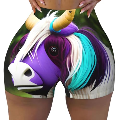 Colorful Cow's Head Pattern Sports Shorts, high Elastic Slim Fitness Pants, Suitable for Yoga/Leisure/Daily wear