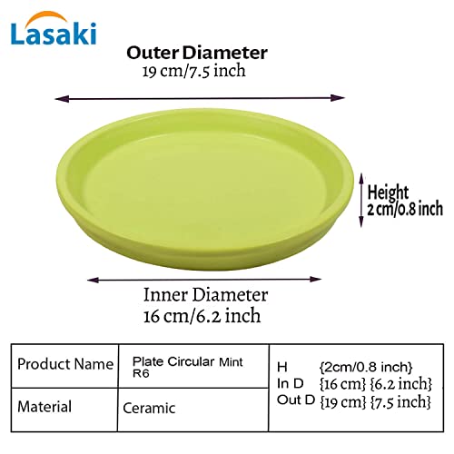Image of Lasaki Round Ceramic Trays (Plates Saucers) for Pots, planters, Flower, Succulent(Set of 2,Mint,6 inch) R6(Plants not Included)