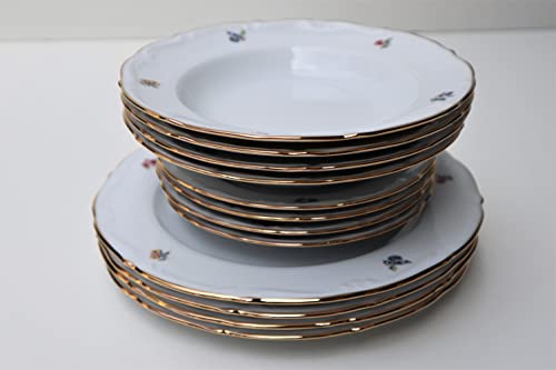 Set 12 pezzi in porcellana per 04 persone con filo oro 24k con fiori