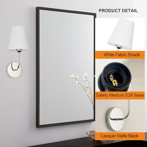 Image of Modern Hardwired Wall Sconces, Set of 2 in Chrome with White Fabric Shades,Farmhouse Light, Living Room, Hallway, Bathroom, Vanity, or Staircase. Sleek, Versatile Lighting