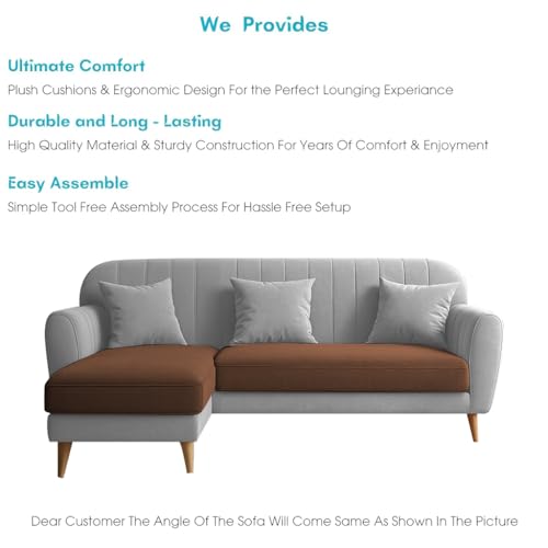 Image of Atticus LHS 4 Seater L Shape Sofa Set for Living Room (Brow Grey Fabric) Premium Fabric Sofa Set