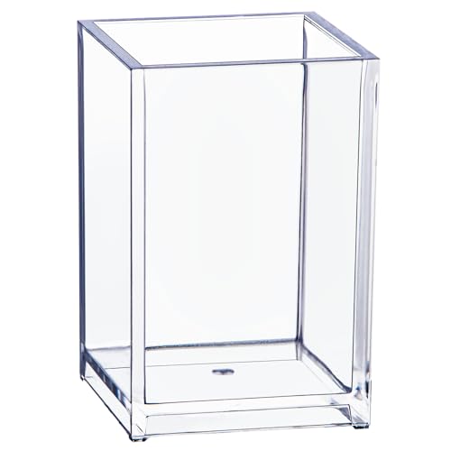 Dayaanee Acrylic Makeup Brush Organizers Countertop, Clear Pencil Holder Transparent Lipstick Holder 2.5x2.5x3.8 Inches Storage Square Cube for Bathroom Jewelry Accessories Pen Holding