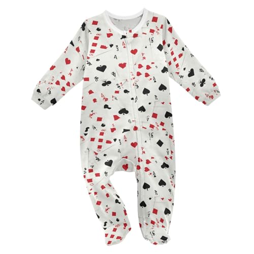 Image of Dussdil Four Aces Playing Cards Baby One-Piece Footies Newborn Rompers Pajamas Cotton Footed Pjs for Home Sleep Play Boys Girls 12M