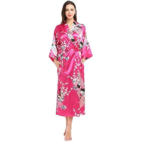 OWITER Peacock Robe Satin Dressing Gown Cover