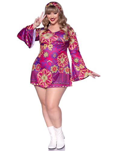 Image of Leg Avenue Women's 2 Pc Hippy Girl Costume for Women Hippie Dress With Headband