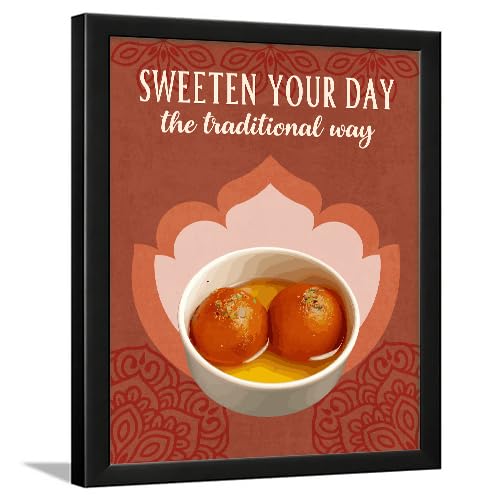 Image of Chaka Chaundh - Gulab jamun wall art poster frame Sweets Mithai shop and confectionery store wall art framed quotes decor item - Restaurant cafe food Deserts poster frame decoration items - 14 X 11 inches
