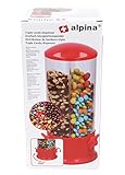Alpina! Bonbons, arachides, distributeur de collation, 3 compartiments, socle rotatif à 360°, env. 31 cm, rouge/incolore