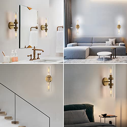 Phansthy 2 Light Bathroom Wall Sconce Dual Light Indoor Industrial Wall Light For Hallway Kitchen Restaurant + Rustic Industrial Wall Sconce Light With 3.14"/8Cm Tubular Glass Lampshade (Antique) #TOP7