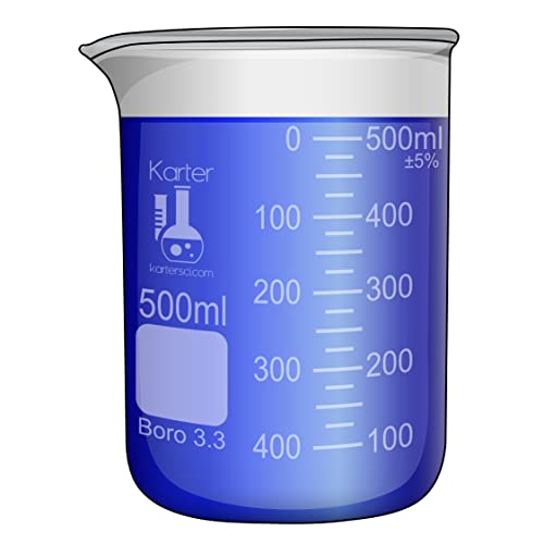 Image of 500ml Beaker, Low Form Griffin, Borosilicate 3.3 Glass, Double Scale, Graduated, Karter Scientific 213D26 (Single)