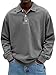 Mens Casual Polo Shirts Vintage Long Sleeve Button Up Golf Pullover Sweatshirts Retro Streetwear (X-Large,Gray)