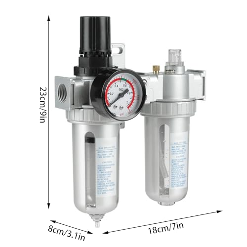 Telituny Druckminderer Druckluft, 1/2 Zoll Öl Wasser Regulator mit Manometer, Aluminiumlegierung Luftfilterregler Pneumatischer Druckluftfilterregler, für Druckluftkompressor
