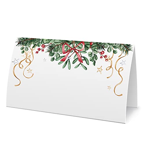 Tesedupoole Christmas Food Tent Labels(25 pack) - Place Cards for Christmas, Table Place Cards - Perfect for Christmas Place Cards, Banquet tables, Buffet food label, Christmas Party-(FZ-a100)