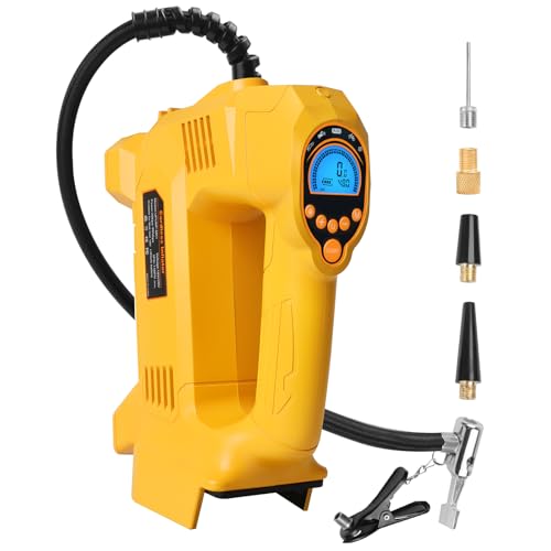 Powarobor Inflador de neumáticos inalámbrico para batería De Walt de 18 V, bomba de aire de mano de 150 PSI con manómetro digital y luz LED para coches, motocicletas, bicicletas, pelotas (solo