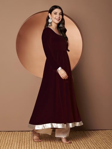 Image of KZA Women's Georgette Hand Embroidered Flared Anarkali Suit for Women | Full Sleeves Flare Anarkali Dress for Woman | Ethnic Flared Anarkali Kurta for Women