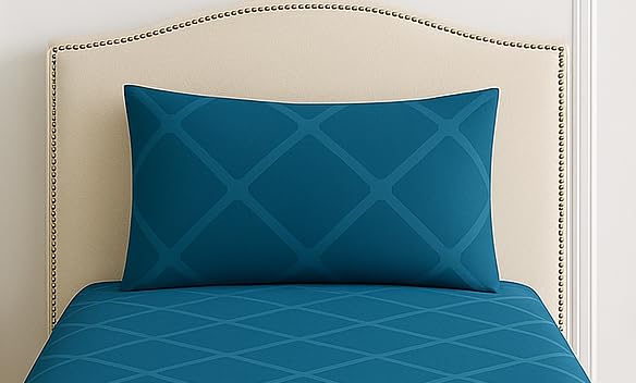 Image of DECOR2ADMIRE 300 TC Premium Glace Cotton Solid Lines Pastel Shades Bedsheet for Single Bed with 1 Pillow Cover for Home (Solid-Lines Blue, Single 60 inch x 90 inch)